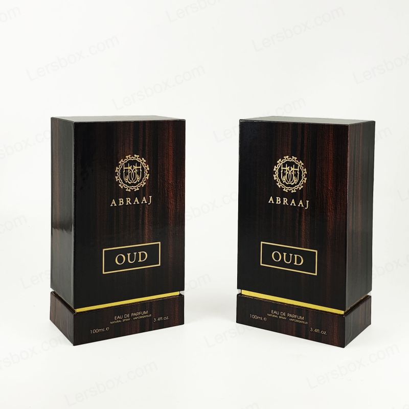 Handgemaakte rigide parfumverpakking met gouden folie -details en EVA -schuiminvoeg HP019