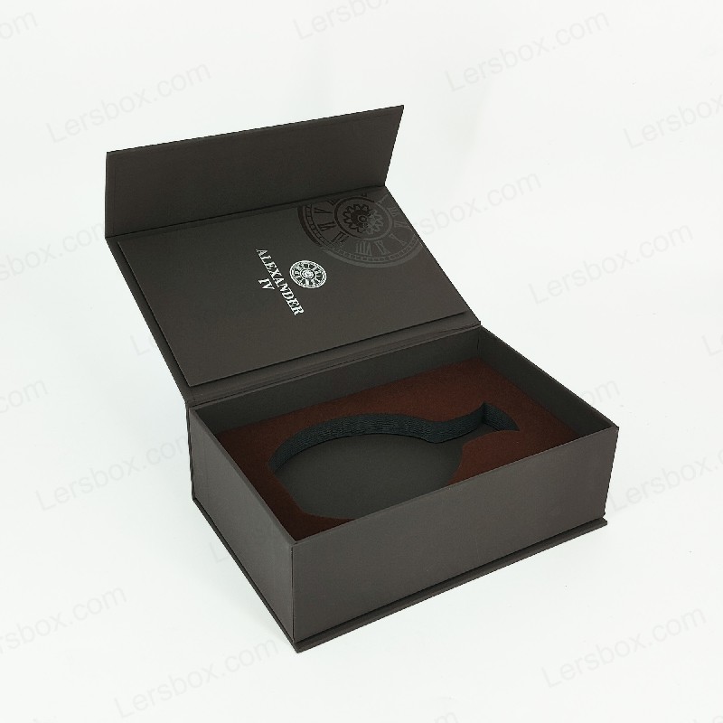 Gouden folie-gestempelde parfumdoos met rigide deksel en eva-insert voor luxueuze presentatie HP021