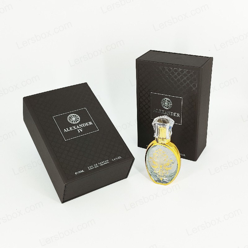 Gouden folie-gestempelde parfumdoos met rigide deksel en eva-insert voor luxueuze presentatie HP021