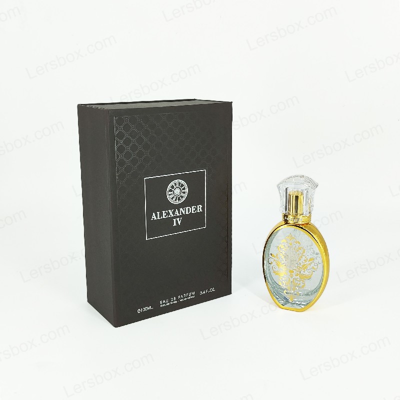 Gouden folie-gestempelde parfumdoos met rigide deksel en eva-insert voor luxueuze presentatie HP021