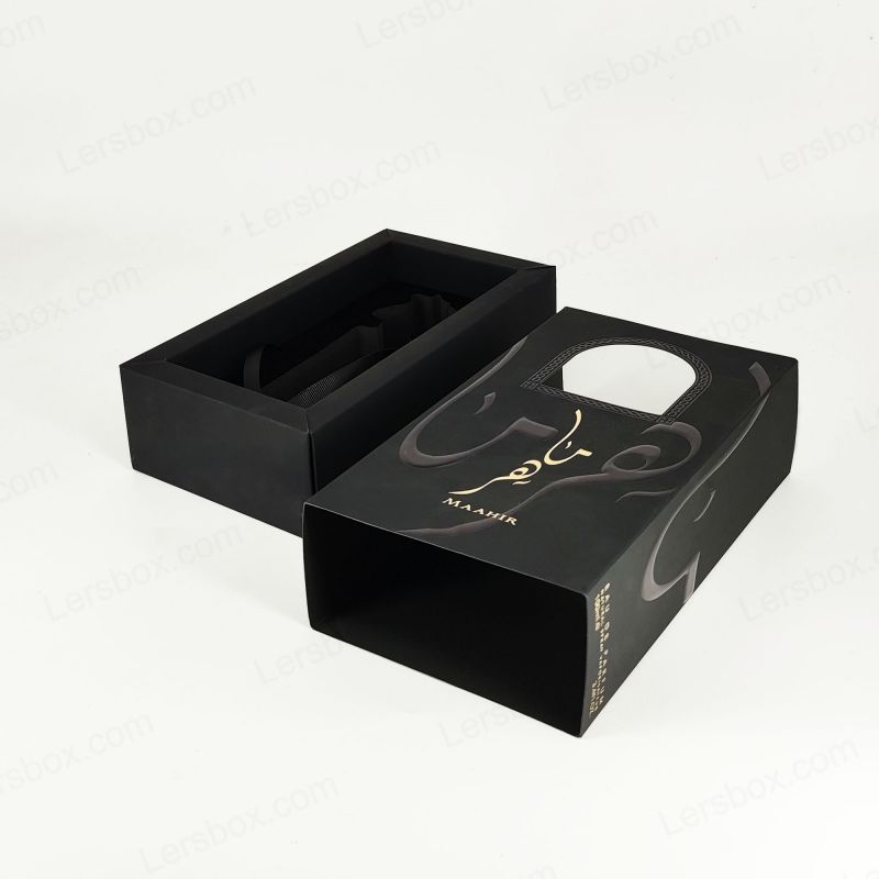 Handgemaakte parfumdoos met embossing met gouden folie, EVA -lade en rigide constructie HP027