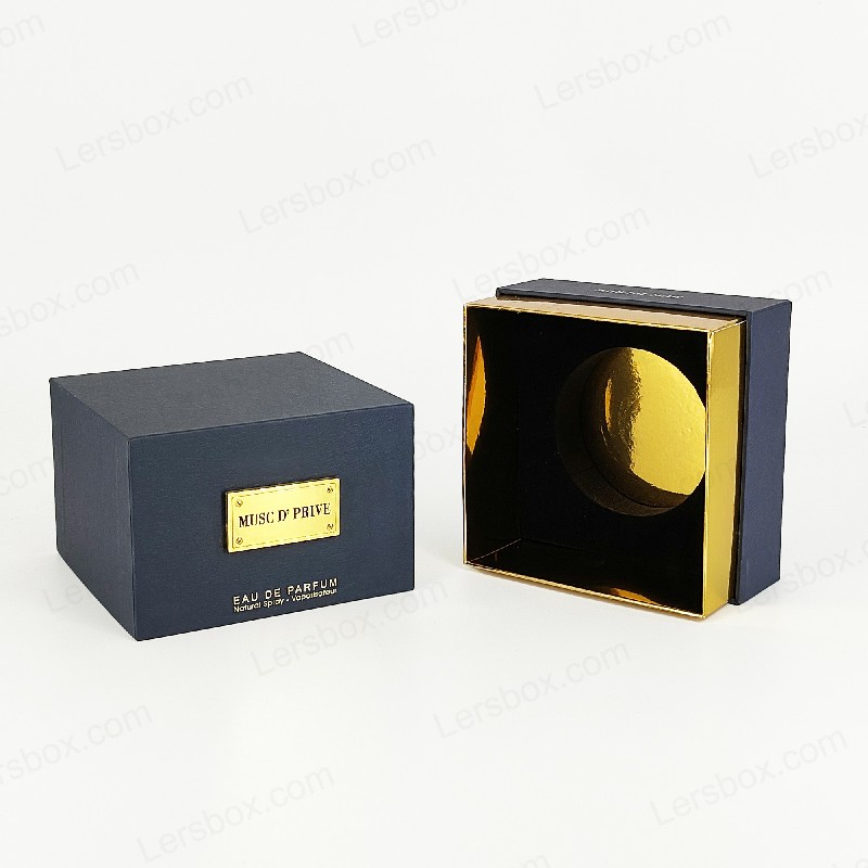 Luxe gouden folie parfumverpakking met handgemaakte rigide structuur en EVA -lade -insert HP030