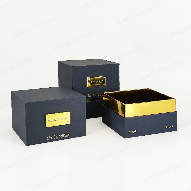 Luxe gouden folie parfumverpakking met handgemaakte rigide structuur en EVA -lade -insert HP030